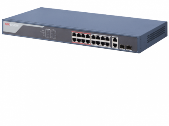 Фотография товара 'Hikvision L2, Смарт-управляемый, 16 10/100M RJ45 PoE-порт, 2 Gigabit combo порт, DS-3E1318P-SI'