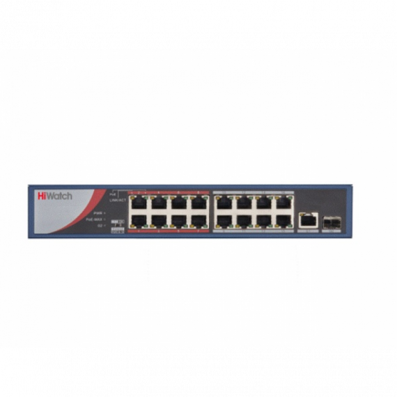 Фотография товара 'Hikvision Сетевой неуправляемый коммутатор 16 RJ45 100M PoE, 8 портов с высоким приоритетом; DS-S1816P(B)'
